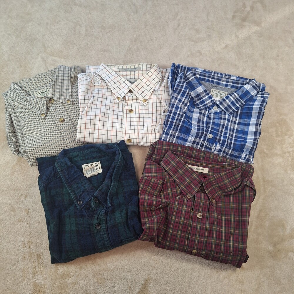 L.L. Bean Shirt Mens Large Lot 5 Black Watch Plaid Check Button Down